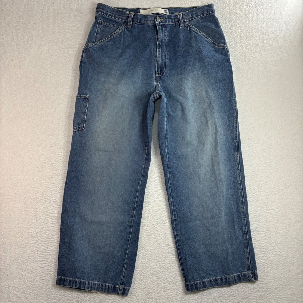 Gap Bootcut Jeans Men 35x30 Blue Faded Cargo Denim Vintage Casual Y2K Wide‎
